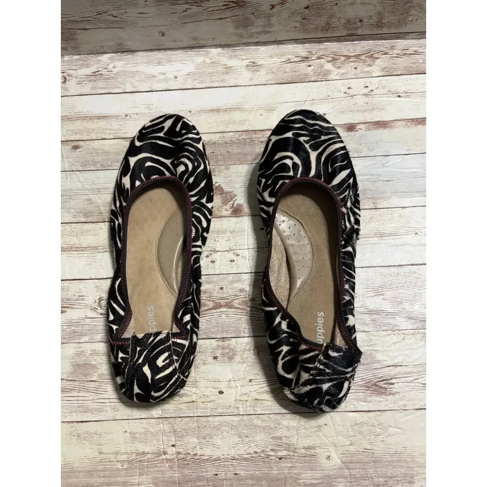 Hush Puppies Chaste Ballet Flat Zebra Print Calf Hair 9W Slip-On Shoes Comfort